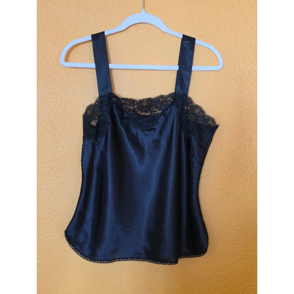 Vintage 1960s Satin Lace Trim Cami Tank Topby Wondermaid size L